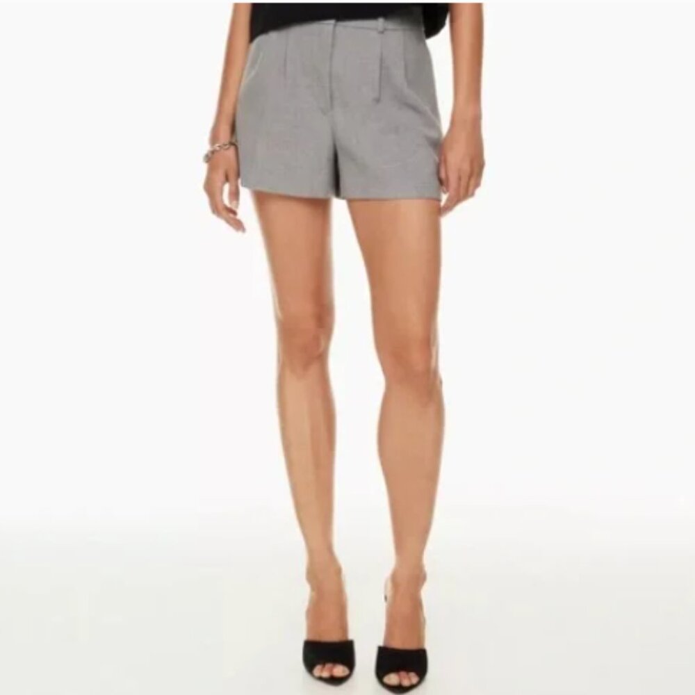Aritzia Babaton Pleated High Waisted Tailored Short Dark Grey Size 4
